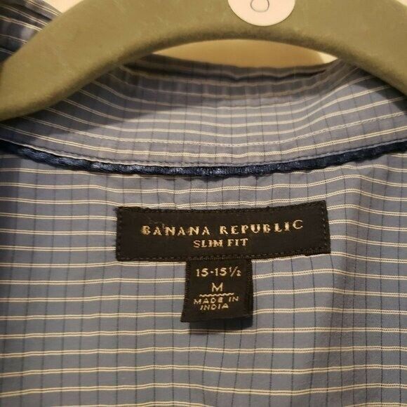 Banana Republic Mens Sz M Blue Check Long Sleeve Dress Shirt - Picture 2 of 8